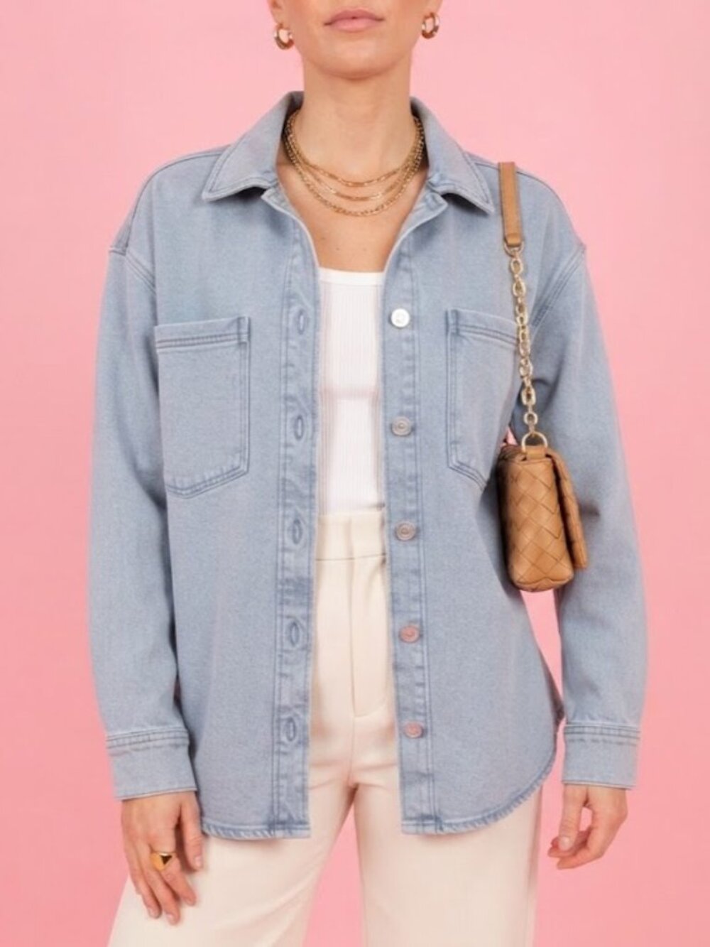 Light Wash Blue Soft Cotton Denim Sweater Jacket